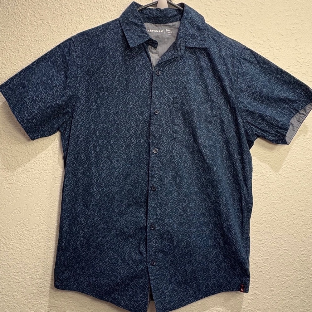 Airwalk Mens Small Navy Blue Teal Micro Print Short Sleeve Button Down Shirt